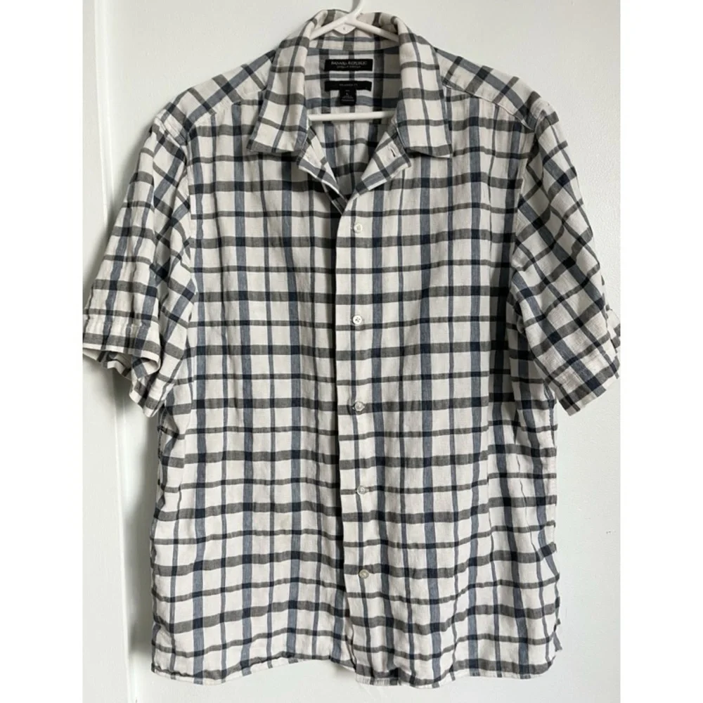 Banana Republic • Cotton Plaid Short Sleeve Shirt Relaxed Fit Tall